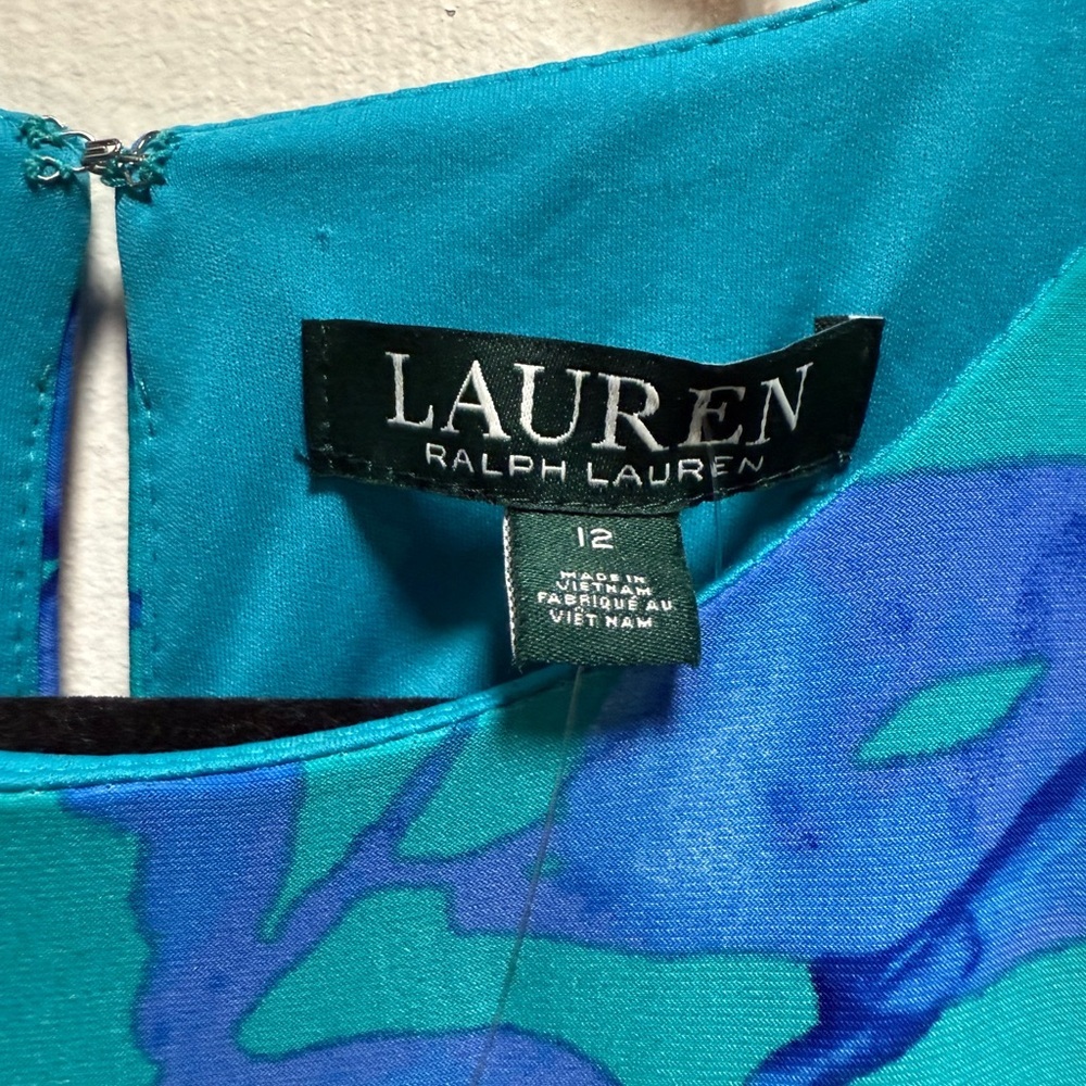 Ralph Lauren Teal and Blue Floral Dress Size 12 - Picture 3 of 5